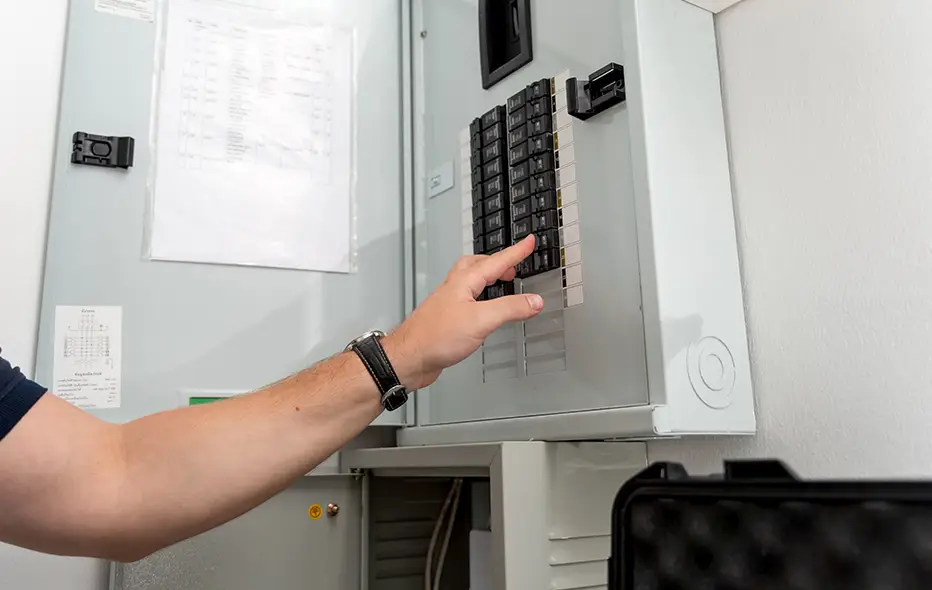 Electrician working on an electrical panel