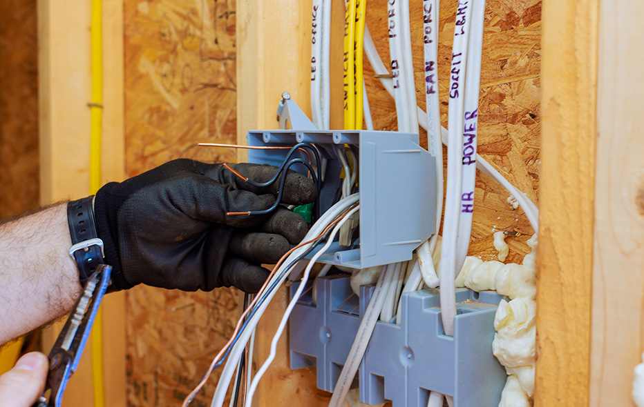 Electrician working on an electrical replacement