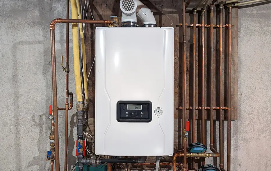 Tankless water heater installed in a home